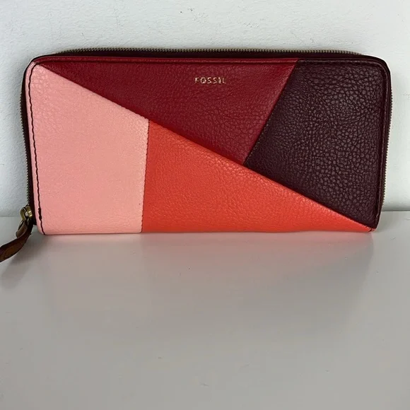 Fossil | Jayda Red Multi Faux Leather Large Zip Clutch Organizer Wallet - Picture 3 of 8